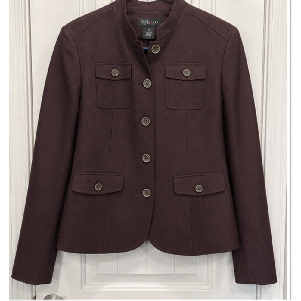 Style & Co Womens Blazer Size 12 Brown 100% Linen Lined Single Button NWT